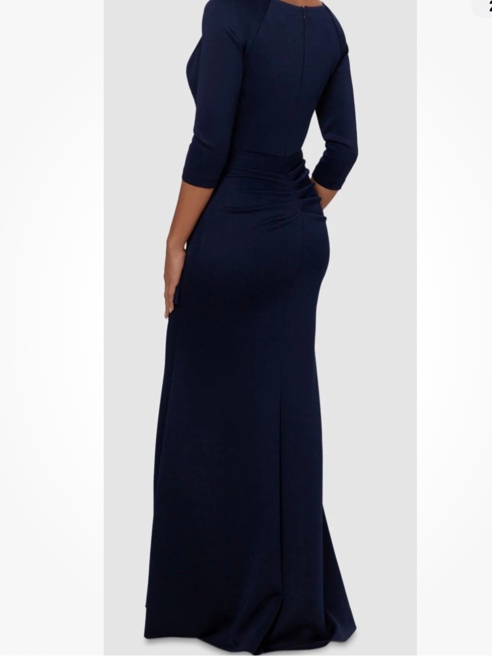 Xscape Women's Blue Pleated Ruffled Gown Dress Size 12 floor length - Picture 2 of 12